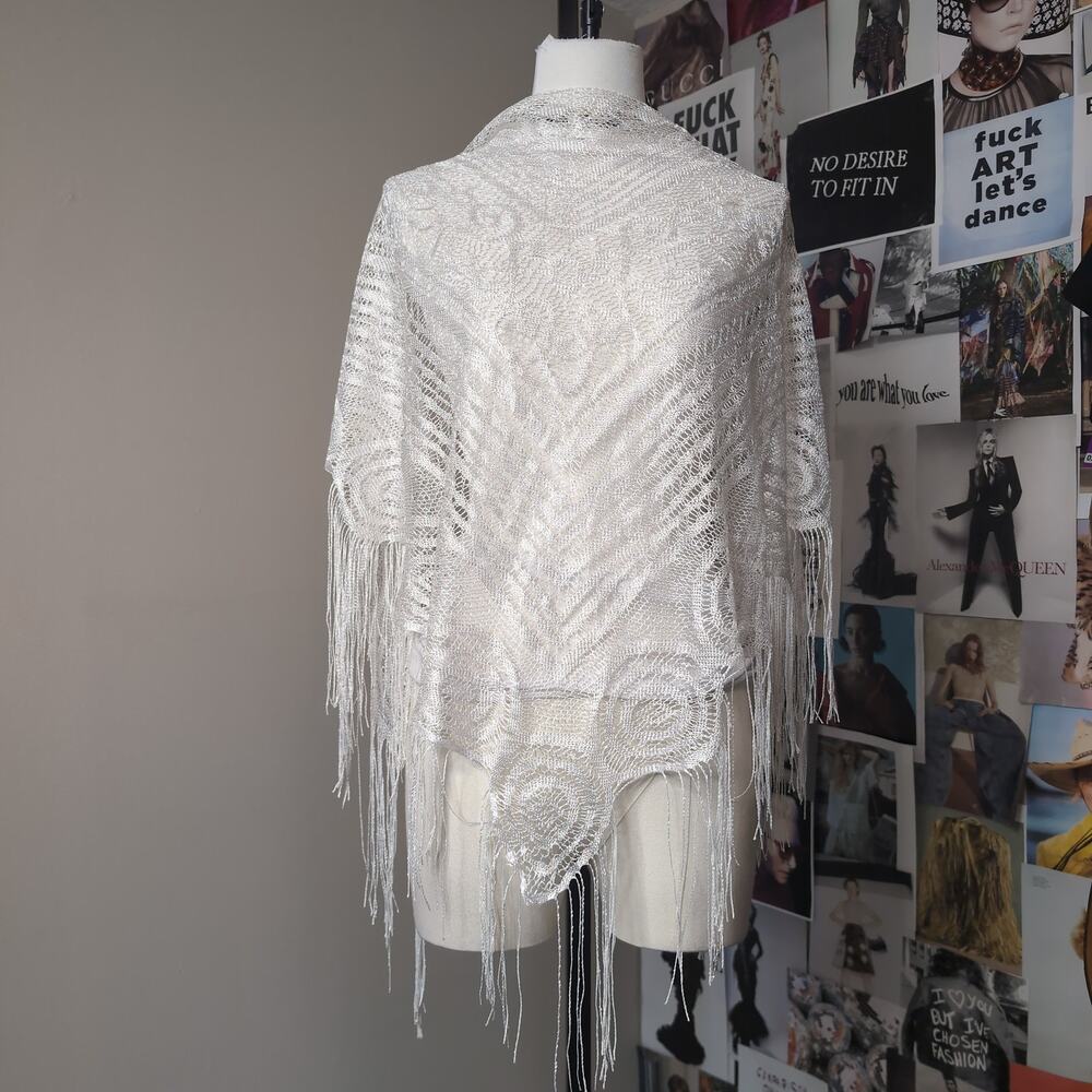 Metallic Knit Fringe Shawl Scarf Whimsy